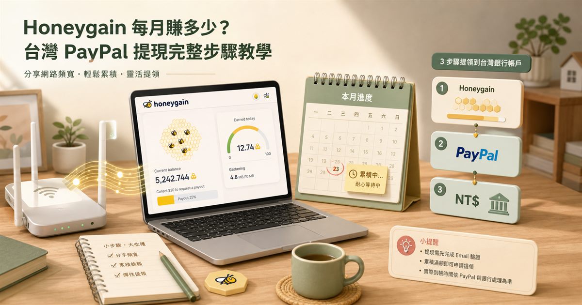 Honeygain 台灣出金實測:一個月能賺多少?(附 PayPal 出金步驟)